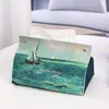 2024 Ins Oil Painting Paper Box Leather Tissue Cover Car Creative Desktop Student Dormitory Office Storage for Living Room Bedroom for oil