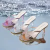 Pantoufles 2024 Chaussures d'été pour femmes Pantofle Diapositives Talon fin Caoutchouc Haute Mule Mode Arc Hawaïen
