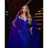 Dubai Mermaid sa att Sharon Royal Blue Evening Dresses 2024 Cape Sleeve Elegant Arabic Women Wedding Dress Party Gown SS411