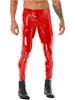 mens Black Red Motorcycling Leggings Patent Leather Skinny Pants Two-way Zipper Crotch Trousers Wet Look Clubwear Leggings 67fS#