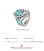 Pierścienie klastra 3PCS/Zestaw Vintage Tybetańskie srebrne metalowe zestawy palców midi dla kobiet Czech Turkusowy kryształ kreatywny pierścień etniczny