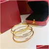 Bangle M Bracciale per unghie sottile Braccialetti per donna in acciaio inossidabile Braccialetti in oro Braccialetti con diamanti rosa 18 carati Gioielli con consegna a goccia Ot0Sj