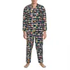 The Library Pijamas Outono Chá Livros Imprimir Casual Oversize Pijama Define Mens Lg-Sleeve Soft Night Pattern Nightwear v9Wx #