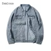 Samlona Plus Size 8xl Mens Denim Jackets American and European Style Fashion Jean Jacket Men Vintage Palm Print Demin Coats 240319