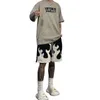American Vintage Flame Shorts Trendência de verão masculino Cityboy High Street Basketball calça curta unissex patchwork niche Capris Capris 83tg#
