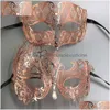 Party Masks Rose Gold Women Men Par Par Lover Made of Light Metal Laser Cut Filigree Venetian Mardi Gras Masquerade Ball Prom Set Dhsxz