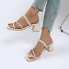 Slippers 2024 Women's Square Heel Casual For Women Open Toed Solid Color High Heeled Ladies Shoes Zapatos Mujer