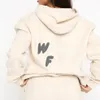 White Foxx Designer Tracksuit Women Hoodie Define duas peças de 2 peças de roupas de roupas de roupas de roupas brancas de mangas longas de mangas longas com capuz