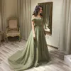 Off Green Elegante Sharon Said Sage Spalla da sera per le donne Abiti da sposa lunghi in rilievo Abito da festa arabo Ss314