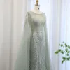 Mermaid Dubai Blue Evening Said Sukienka z Cape Rleeves 2024 Sage Green Plus Size Women Party Wedding Gowns SS049