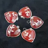 Pendant Necklaces Natural Red Agate Stone Love Heart Silver Plated Flower Healing Reiki Chakra Charm Women Man Jewelry 5Pcs TN3189