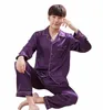 Mor Mens Nightwear 2pc Gömlek Pantolon Uyku Pijamaları Setleri Sirek Giyeri Bahar Sonbahar Ray İpek Nightgown Combe Giysileri Boyutu L - XXXL I9GH#