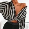 Camicette da donna Camicetta a righe sexy Camicia ampia alla moda con spalle scoperte