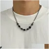 Collane con ciondolo Design originale Nicchia Perline di ghiaccio nero screpolate Collana con cuciture Gelido Accessori di tendenza retrò Uomo e donna Fashio Ott5R