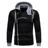 Men's Hoodies Buttoned Men Hoodie Asymmetric Zipper With Elastic Cuff Drawstring Long Sleeve Contrast Color Sweatshirt For