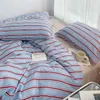 북유럽 슬링 침대 150 침구 세트 줄무늬 이불 커버 세트 퀼트 덮개 침대 시트 퀼트 세트 퀸 사이즈 INS 블로거 이불 세트 240320