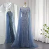 Plus Sage Sharon Arabic Said Green Size Evening Dubai Cape ärmar Blue Gold Muslim Women Wedding Party Dress SS009