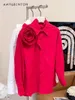 Женские блузки 2024 Раннее весенняя ручная работа 3D винтажный цветок рыхлый случай повседневной блуз