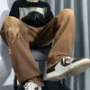 Brown Pants, Men's Loose Fitting Straight Leg Hip-hop Versatile Distressed Pants Design, Inset American High Street Jeans