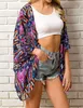 Women's Floral Print Puff Sleeve Kimono Cardigan Loose Cover Up Casual Blouse Tops