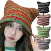 Y2K Winter Gestrickte Katze Ohr Kleiner Teufel Hüte Süße Coole Mädchen Kawaii Designer Streifen Warme dicke Hut Harajuku Beanies weibliche Kappen 240320