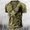 Men's T-Shirts Vintage Button V-neck Navigation T Shirt Short Slve Gothic Henley Shirt For Men Oversized Tops T Shirt Men Punk Strtwear T240325