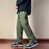 Pantalones casuales de gran tamaño para hombres Simplicidad Pantalones de color caqui sólido Cott Pantalones holgados con cordón para adolescentes Pantalones rectos clásicos X2nx #