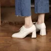 Chaussures habillées Beige Printemps et Automne Cuir de vache pour femmes Talon haut épais pointu semelle intérieure en peau de mouton sangle croisée