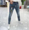 Koreaanse luxe kleding herenjeans met gaten skinny stretch wo lg broek lente zomer konijn borduren afdrukken broek i5mg #