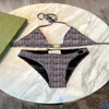 Designer de metal logotipo biquíni carta completa impresso maiô sexy halter sutiã briefs conjunto feminino clássico banho para praia surf maiô