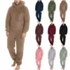 Mannen Kunstmatige Wol Lg Mouw Pyjama Casual Effen Kleur Rits Losse Capuchon Jumpsuit Pyjama Casual Winter Warm Rompe G5w0 #