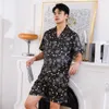 Männer Drucken Nachtwäsche Pyjamas Outfit Satin Pyjamas Set 2 Stücke Loungewear Männliche Sommer Nachtwäsche Homewear Kurzarm Shirtshorts o9MG #