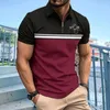 Herren Polos Sommer Casual Kurzarm Poloshirt Bambus Print Lose Business T-Shirt Gestreift Kontrastfarbe Top Neuheit