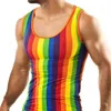 Pyjama pour hommes Set Rainbow Stripe Imprimé Tank Tank Shirt Été Quotidien Accueil Serré Sexy Shorts Set Hommes 2 pièces Ensemble 2023 G2qt #