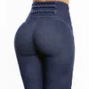 Jeans skinny sexy Mulheres da cintura alta pêssego calça elástica de jeans de fêmea calça de lápis de lápis, calças de design bonitas 240312