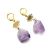 Dangle Earrings Fashion Gold Color Sun And Irregular Amethyst Pendant