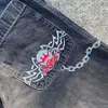 jnco łańcuch haftowa y2k vintage men dżinsy Fi swobodne szerokie nogi dżinsowe spodnie Hip Hop punk workie spodnie uliczne B6MX#