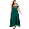 Plus size dames plus size koude schouder bloemen kant maxi feestavond camis lange jurk mode eenvoudige veelzijdige kleding 240320