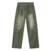 free Ship 2022 Men's Four Seass New Mid-Waist Straight Jeans Wed And Old Big Pocket Casual Pants r003#