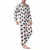 Söt rött hjärta pyjama sätter vår svarta tassar tryck fi sömn sömnkläder män 2 bit retro överdimensionerad design nattkläder present v18d#