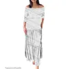 Casual Dresses Custom White Polynesian Traditional Samoa Puletasi Set Ethnic Style Long Maxi Two Piece Skirt SetsCasual