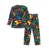 Kolorowy motyl Pajama Zestaw Vintage Animal Kawaii Man Sleepar Man LG-Sleeve Vintage Dwuczęściowy odzież nocna duża rozmiar 2xl Z9f4#