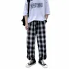 Männer Casual Hosen Plaid Knöchel Länge Lose Breite Bein Allgleiches Elastische Taille FI Hosen Streetwear Harajuku Koreanische Retro Ins N1p8 #