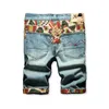 Chinese Stijl Borduren Denim Shorts Mannen Fi Gat Gescheurd Slanke Retro Blauw Wo Korte Jeans Mannelijke Straat Knielange broek E42g #