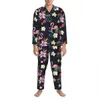 Pássaros tropicais Pijamas Outono Flamingo Imprimir Casual Conjuntos de pijama de grandes dimensões Homem LG-Sleeve Lovely Daily Custom Nightwear i5JQ #