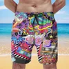 Traje de baño vintage de los años 90 para hombre, pantalones con estilo con estampado de grafiti, pantalones cortos hasta la rodilla, bañadores sueltos con cordón, ropa de playa hawaiana Y078 #