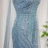 Beaded Dubai Mermaid Sharon sa att blå aftonklänningar med Cape ärmar 2024 Plus Size Women Wedding Party Gown SS195