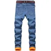 Winter Neue Männer Fleece Jeans Klassische Casual Stretch Ausgestattet Gerade Denim Hosen Männliche Einfarbig Elastische Dicke Warme Hosen d5Xq #