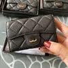 Mini Cowhide Purse Caviar Bag Designer Womens Card Holder Leather Diamond Gold Hardware Metallic Clasp Luxury Clutch Bags Multi-Layer Card Holder Classic Black 11cm