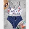 Maillots de bain pour femmes Femmes Deux Beachwear Bikini Taille Ensembles Plus Fleur Piece Split Maillot de bain Imprimer Maillots de bain Tankinis Set American Romper